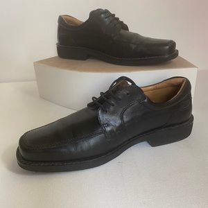 ECCO Men Shoes Size 11 EU 45 Lace Up Shock Point  BLACK Leather Oxford